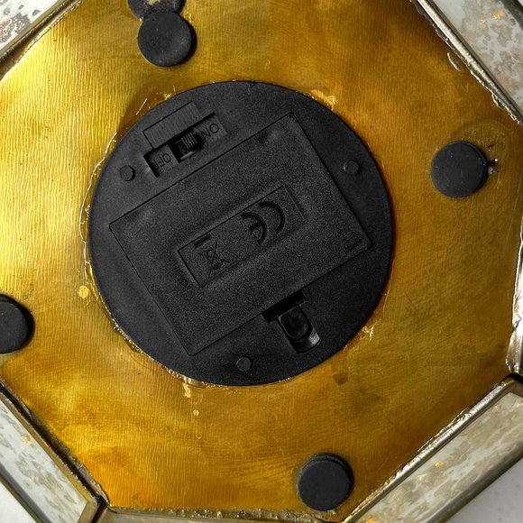 Mercury Glass Octagon Brass Lantern with LED Lights Strings 3 AAA Batteries Open - Picture 8 of 14
